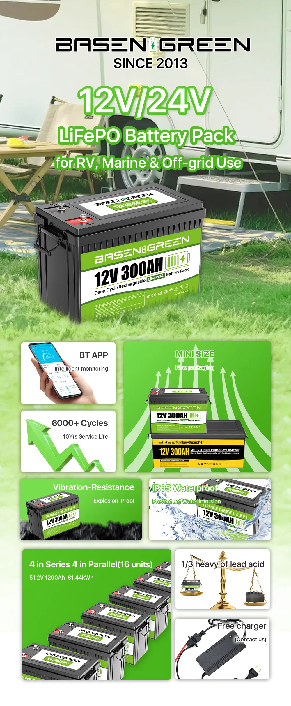 GreenBasen 12V 300Ah LiFePO4 Bluetooth - slika 9