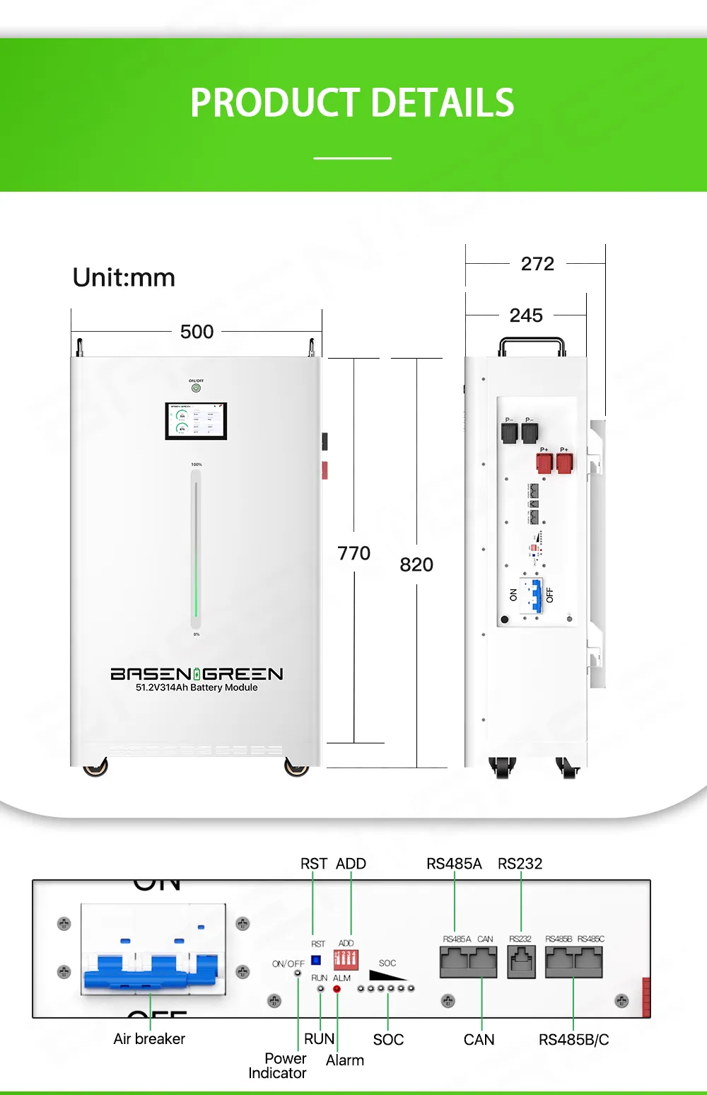 GreenBasen zidna 51,2V 314Ah 16 kWh sa balanserom - slika 9