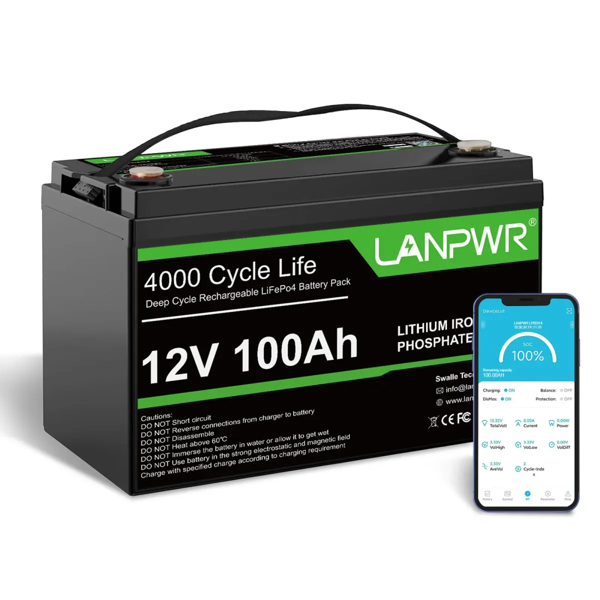 LANPWR 12V 100Ah LiFePO₄ Group 31 Bluetooth