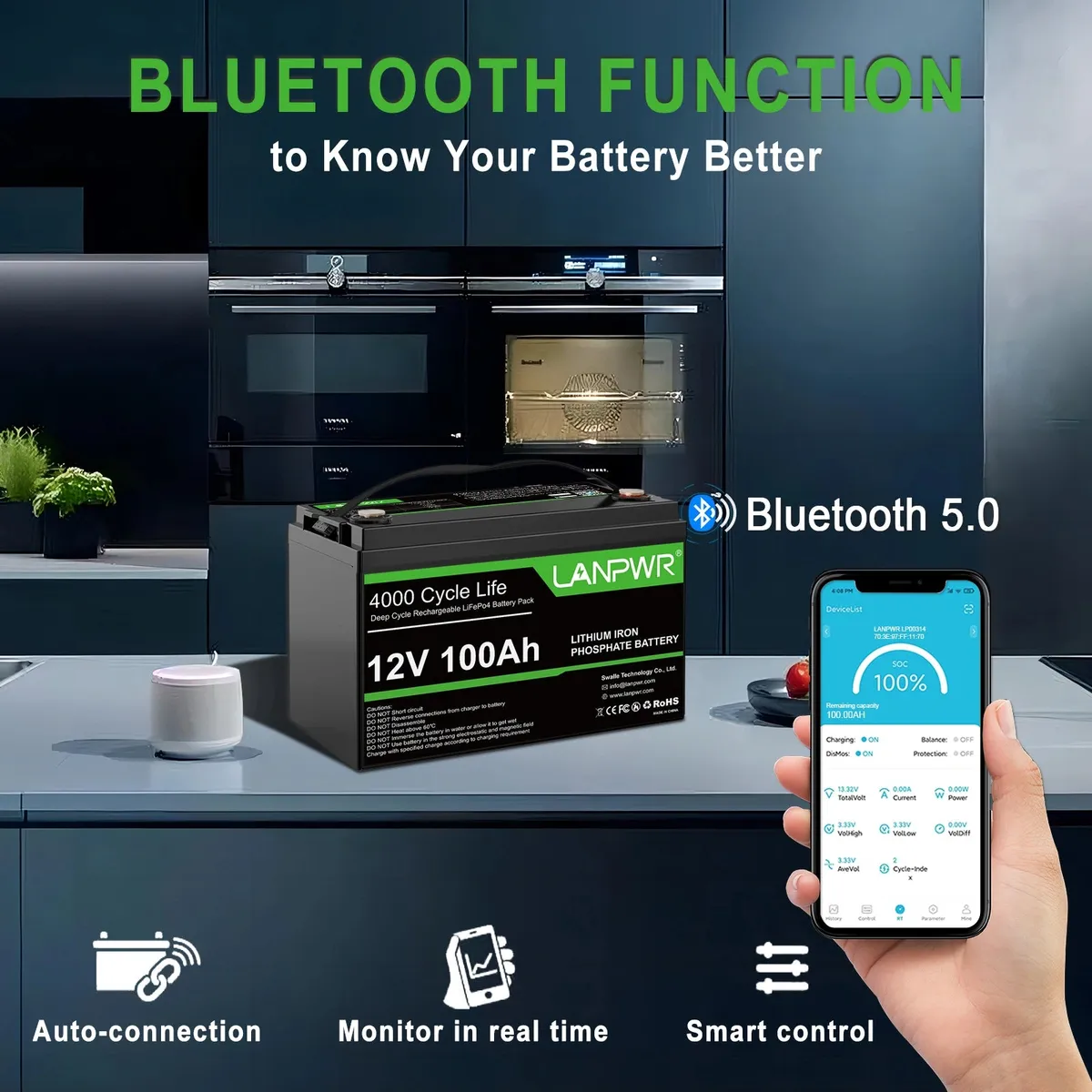 LANPWR 12V 100Ah LiFePO4 Group 31 Bluetooth - slika 2