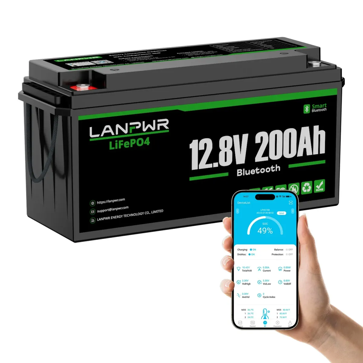 LANPWR 12V 200Ah LiFePO₄ Bluetooth