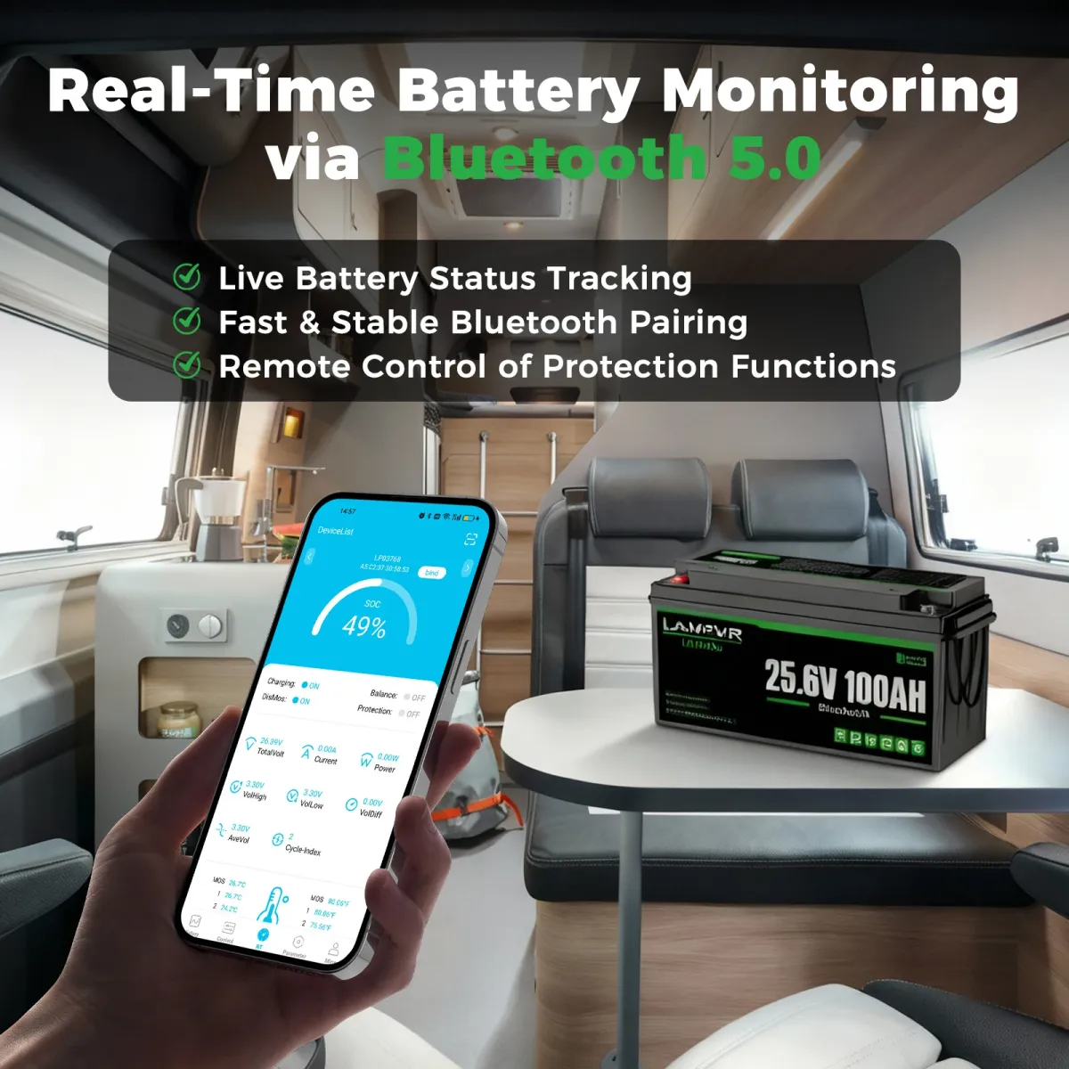LANPWR 24V 100Ah LiFePO4 Bluetooth - slika 3