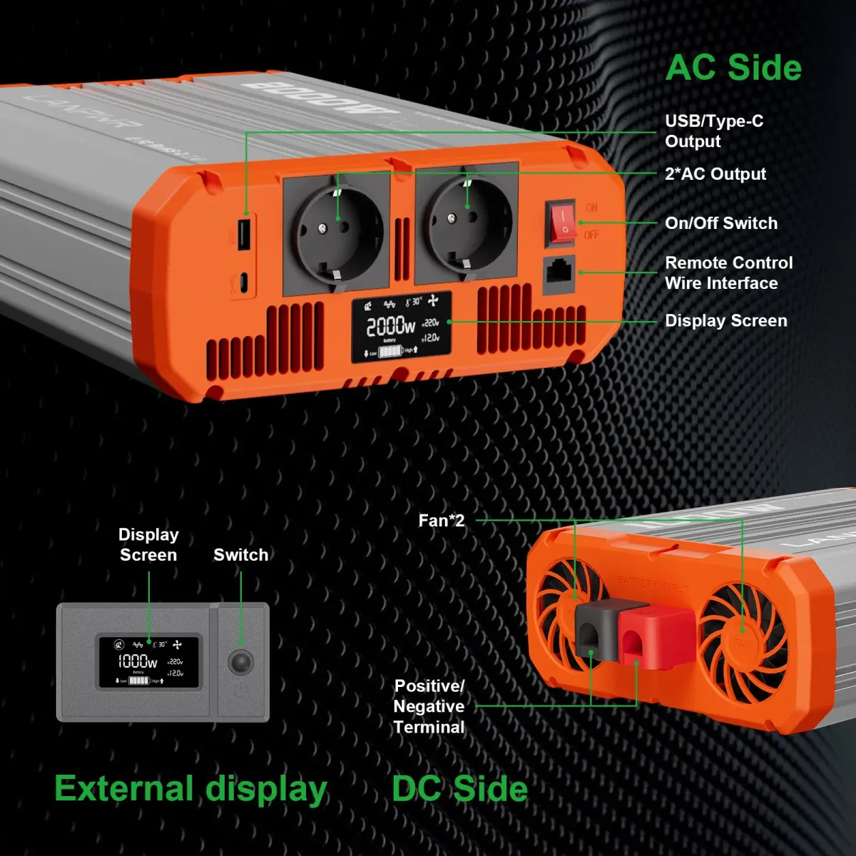 Inverter LANPWR 2000W 12V - slika 2